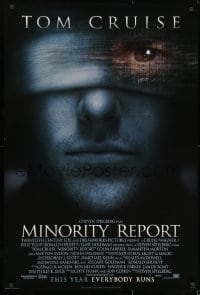 8w591 MINORITY REPORT style A int'l advance DS 1sh 2002 Steven Spielberg, Tom Cruise, Colin Farrell