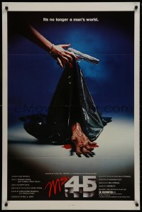 8w616 MS. .45 1sh 1981 Abel Ferrara cult classic, cool body bag image and bloody hand!