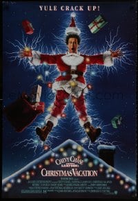 8w629 NATIONAL LAMPOON'S CHRISTMAS VACATION 1sh 1989 Consani art of Chevy Chase, yule crack up!