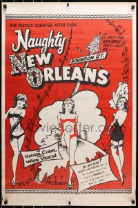 8w633 NAUGHTY NEW ORLEANS 25x38 1sh R1959 Bourbon St. showgirls in French Quarter after dark!