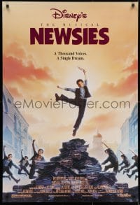 8w635 NEWSIES DS 1sh 1992 Disney newsboy Christian Bale, great art by John Alvin!