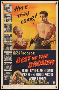 8z082 BEST OF THE BADMEN 1sh 1951 art of barechested Robert Ryan & sexy Claire Trevor!