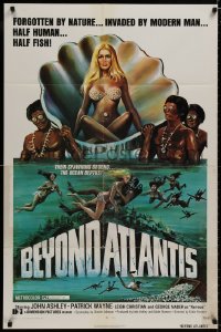 8z083 BEYOND ATLANTIS 1sh 1973 great art of super sexy girl in clam with fish-eyed natives!