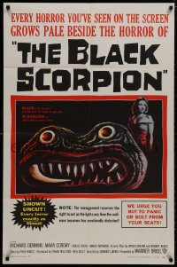 8z094 BLACK SCORPION 1sh 1957 art of wacky creature looking more laughable than horrible!