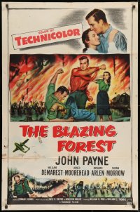 8z096 BLAZING FOREST 1sh 1952 artwork of lumberjack John Payne battling wild forest fire!