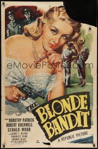 8z100 BLONDE BANDIT 1sh 1949 great c/u art of sexy bad girl Dorothy Patrick with smoking gun!