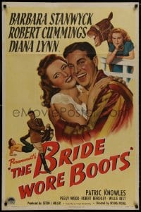 8z125 BRIDE WORE BOOTS style A 1sh 1946 romantic art of Barbara Stanwyck & Robert Cummings!