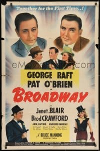 8z127 BROADWAY 1sh 1942 George Raft & Pat O'Brien together for the 1st time w/sexy Janet Blair