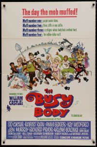 8z137 BUSY BODY 1sh 1967 William Castle, great wacky art of entire cast by Frank Frazetta!