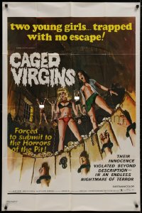 8z141 CAGED VIRGINS 1sh 1973 two sexy young girls trapped with no escape, great horror art!