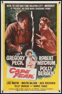 8z147 CAPE FEAR 1sh 1962 Gregory Peck, Robert Mitchum, Polly Bergen, classic noir, Terror!