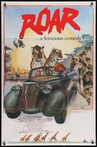 8z738 ROAR 1sh 1981 Tippi Hedren & Melanie Griffith, cool Hopkins comedy jungle art w/ tigers &more!