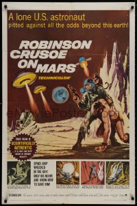 8z739 ROBINSON CRUSOE ON MARS 1sh 1964 cool sci-fi art of Paul Mantee & his man Friday!