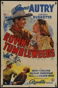 8z749 ROVIN' TUMBLEWEEDS 1sh 1939 singing cowboy Gene Autry & Mary Carlisle!