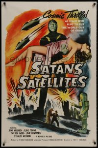 8z756 SATAN'S SATELLITES 1sh 1958 space spies plot to put the world out of orbit, cool sexy art!