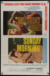 8z757 SATURDAY NIGHT & SUNDAY MORNING 1sh 1961 close-up of Albert Finney & Shirley Anne Field!