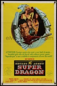 8z767 SECRET AGENT SUPER DRAGON 1sh 1966 spy Ray Danton, sexy Marisa Mell, cool spy artwork!