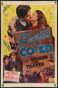 8z769 SECRETS OF A CO-ED 1sh 1942 Otto Kruger & Tina Thayer kiss close-up + tough guys with guns!