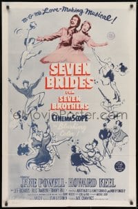 8z776 SEVEN BRIDES FOR SEVEN BROTHERS int'l 1sh R1960s Jane Powell & Howard Keel, classic MGM musical!