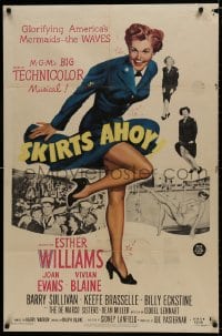 8z795 SKIRTS AHOY 1sh 1952 great full-length art of sexy sailor Esther Williams in skimpy uniform!