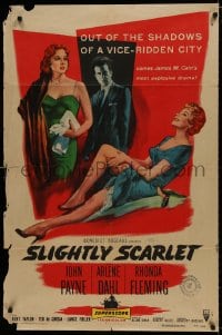 8z797 SLIGHTLY SCARLET style A 1sh 1956 James M. Cain, sexy Rhonda Fleming & Arlene Dahl, John Payne