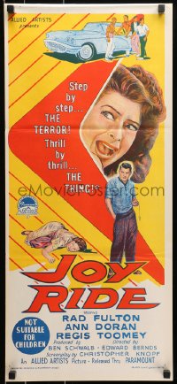 9c749 JOY RIDE Aust daybill 1958 Richardson Studio art of bad teens & fast cars!