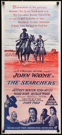 9c869 SEARCHERS Aust daybill R1970 art of John Wayne in Monument Valley, John Ford