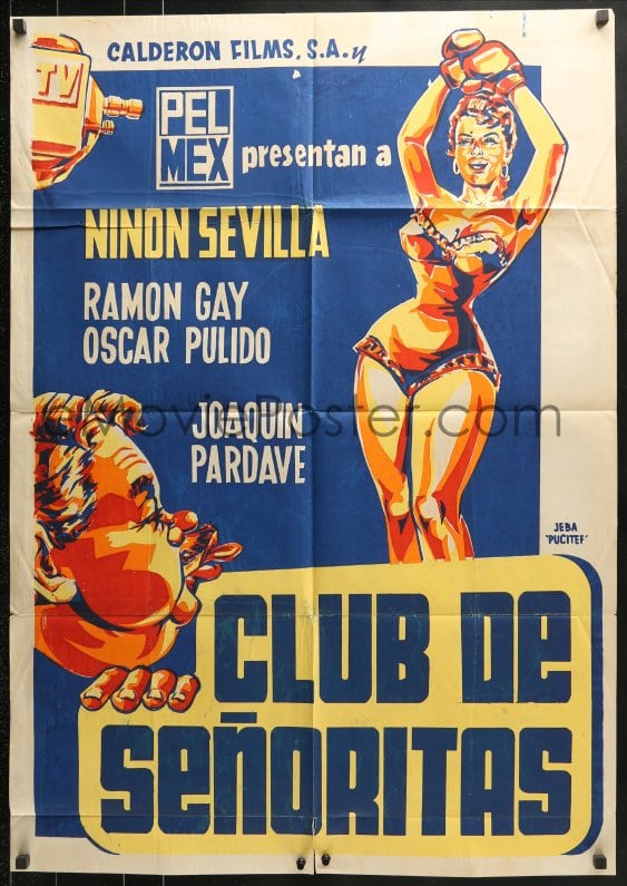 : 9c212 CLUB DE SENORITAS export Mexican poster 1956 Jeba  Pucitef art of sexy woman with boxing...