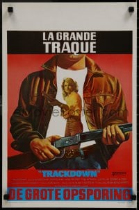 9f244 TRACKDOWN Belgian 1976 artwork of young Erik Estrada, Jim Mitchum, sexy Cathy Lee Crosby!