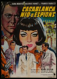 9f819 CASABLANCA NEST OF SPIES French 22x30 1964 Jean Mascii art of sexy Sara Montiel & top cast!