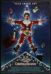 9g815 NATIONAL LAMPOON'S CHRISTMAS VACATION DS 1sh 1989 Consani art of Chevy Chase, yule crack up!