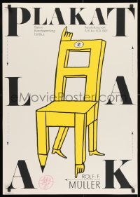 9g196 PLAKAT 23x32 East German silkscreen art exhibition 1981 works of Rolf F. Muller, chair art!