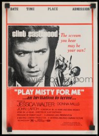 9g291 PLAY MISTY FOR ME 10x14 special poster 1971 classic Clint Eastwood, an invitation to terror!