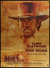 9j914 PALE RIDER French 1p 1985 great artwork of cowboy Clint Eastwood by C. Michael Dudash!