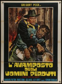 9j415 ONLY THE VALIANT Italian 1p R1970s different art of of Gregory Peck & Lon Chaney Jr.!