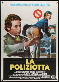 9j421 POLICEWOMAN Italian 1p R1970s art of sexy Mariangela Melato in very revealing uniform!