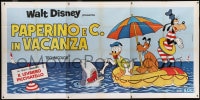 9j575 PAPERINO E C IN VACANZA Italian 3p 1977 Disney, cartoon art of Donald, Pluto & Goofy on raft!