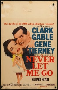 9j178 NEVER LET ME GO WC 1953 romantic close up of Clark Gable & sexy Gene Tierney!