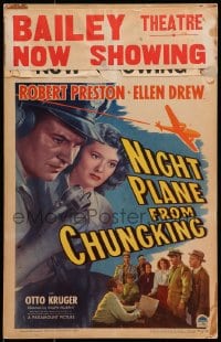 9j180 NIGHT PLANE FROM CHUNGKING WC 1943 great art of Robert Preston & Ellen Drew + plane overhead!