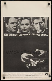 9j181 NO WAY TO TREAT A LADY WC 1968 Rod Steiger, Lee Remick & Segal, hands about to strangle!