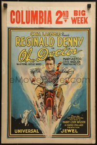 9j183 OH DOCTOR WC 1925 great art of Reginald Denny going really fast on motorcycle!