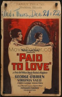 9j187 PAID TO LOVE WC 1927 art of Apache dancer Virginia Valli, Howard Hawks' 4th movie, rare!