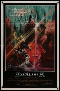 9p260 EXCALIBUR int'l 1sh 1981 John Boorman directed, Nigel Terry, Williamson, gold credits design!