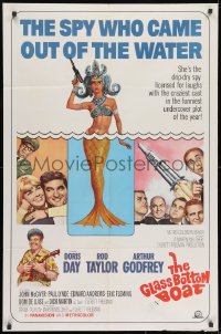 9p324 GLASS BOTTOM BOAT 1sh 1966 artwork of sexy mermaid Doris Day with gun, Rod Taylor!