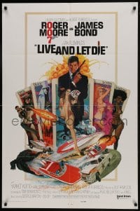 9p516 LIVE & LET DIE East Hemi 1sh 1973 McGinnis art of Moore as Bond & sexy girls on tarot cards!