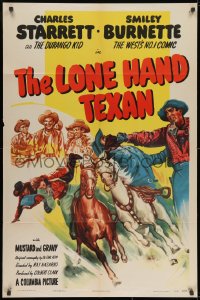 9p520 LONE HAND TEXAN 1sh 1947 Charles Starrett as Durango Kid, Smiley Burnette, Mustard & Gravy!