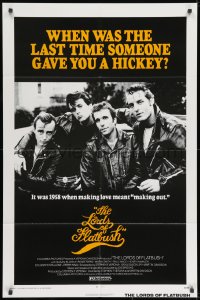 9p524 LORDS OF FLATBUSH 1sh R1977 cool portrait of Fonzie, Rocky, & Perry as greasers in leather!