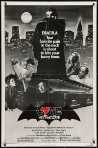 9p527 LOVE AT FIRST BITE 1sh 1979 AIP, wacky vampire image of George Hamilton as Dracula!