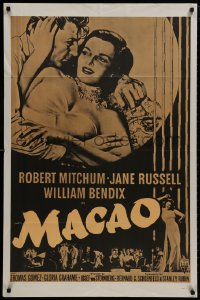 9p533 MACAO military 1sh R1960s Josef von Sternberg, best art of Robert Mitchum & sexy Jane Russell!