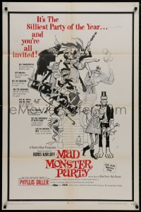 9p537 MAD MONSTER PARTY 1sh 1968 great Frazetta artwork of animated Dracula, Mummy & Igor!